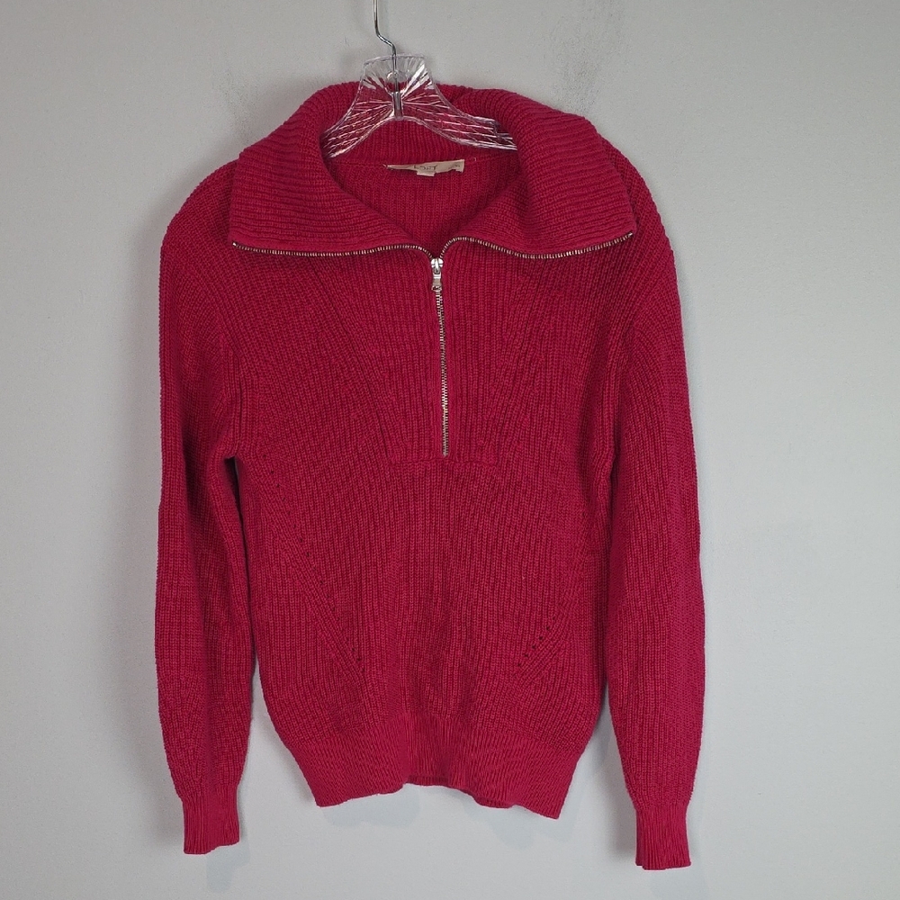 Loft COTTON pink quarter zip johnny collar sweater size  Small Petite